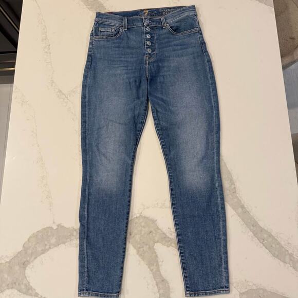 7 For All Mankind Denim - 7 For All Mankind High Waist Ankle Skinny Denim Jeans Women’s 28 Blue Button Fly